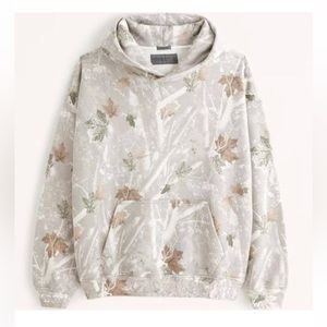 Abercrombie & Fitch Leaf Print Hoodie - Cream and Brown